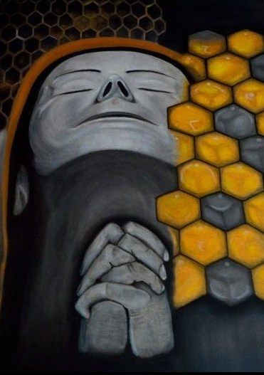 honeycomb save the bees oil painting urban lady pray